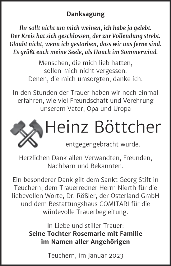 Traueranzeige von Heinz Böttcher von Trauerkombi Weißenfels