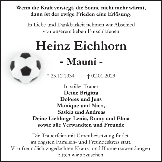 Traueranzeige von Heinz Eichhorn von Trauerkombi Bitterfeld