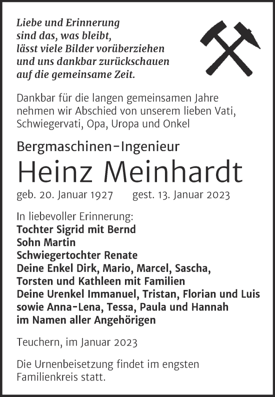 Traueranzeige von Heinz Meinhardt von Trauerkombi Weißenfels