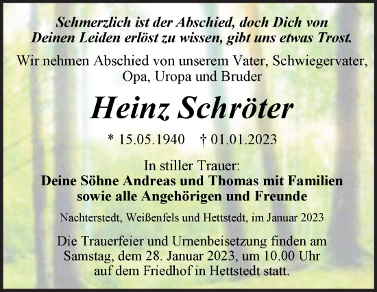 Traueranzeige von Heinz Schröter von Trauerkombi Aschersleben