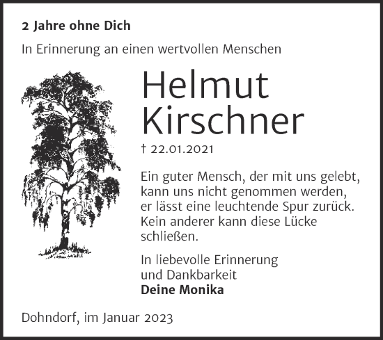 Traueranzeige von Helmut Kirschner von Trauerkombi Köthen