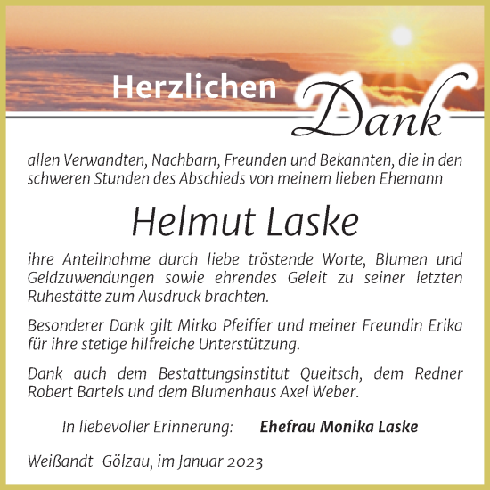 Traueranzeige von Helmut Laske von Trauerkombi Köthen