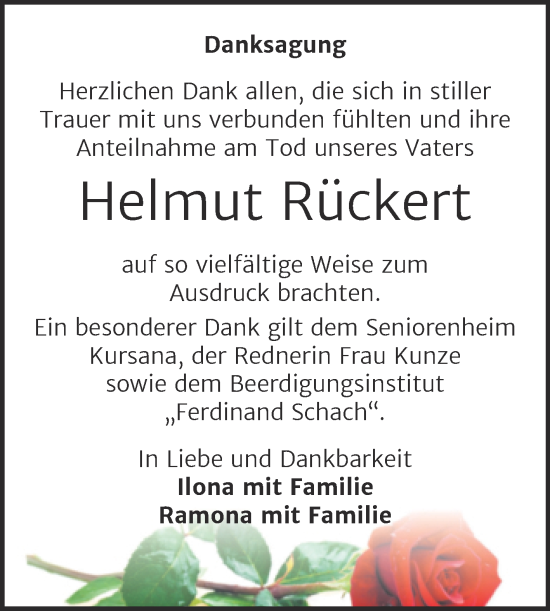 Traueranzeige von Helmut Rückert von Trauerkombi Wittenberg