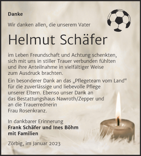 Traueranzeige von Helmut Schäfer von Trauerkombi Bitterfeld
