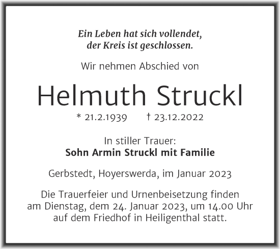 Traueranzeige von Helmuth Struckl von Trauerkombi Mansfelder Land