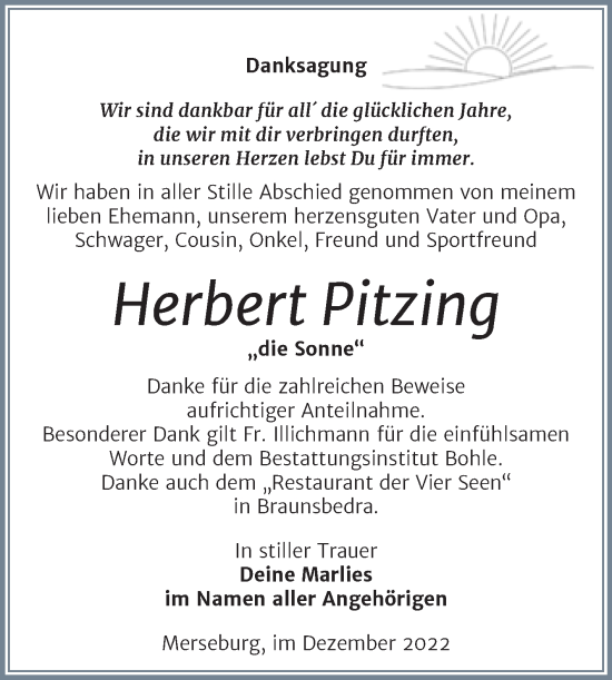 Traueranzeige von Herbert Pitzing von Trauerkombi Merseburg