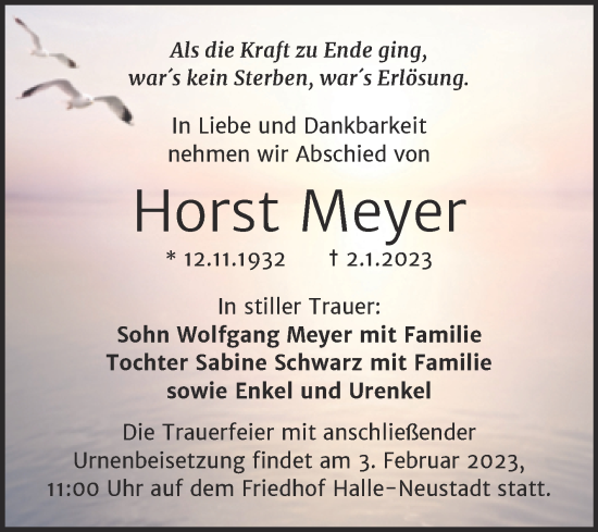 Traueranzeige von Horst Meyer von Mitteldeutsche Zeitung Halle/Saalkreis