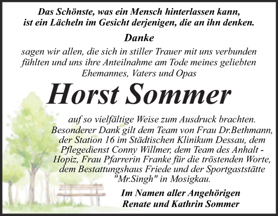 Traueranzeige von Horst Sommer von Trauerkombi Dessau