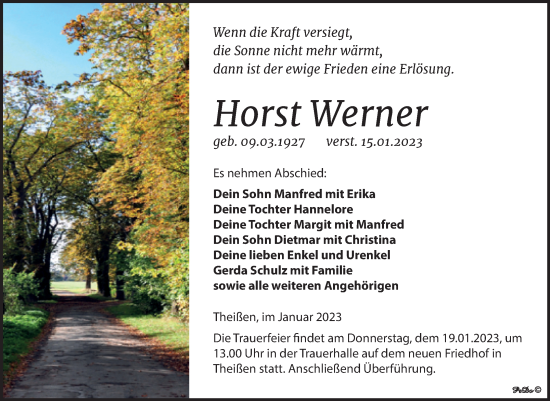 Traueranzeige von Horst Werner von Mitteldeutsche Zeitung Zeitz