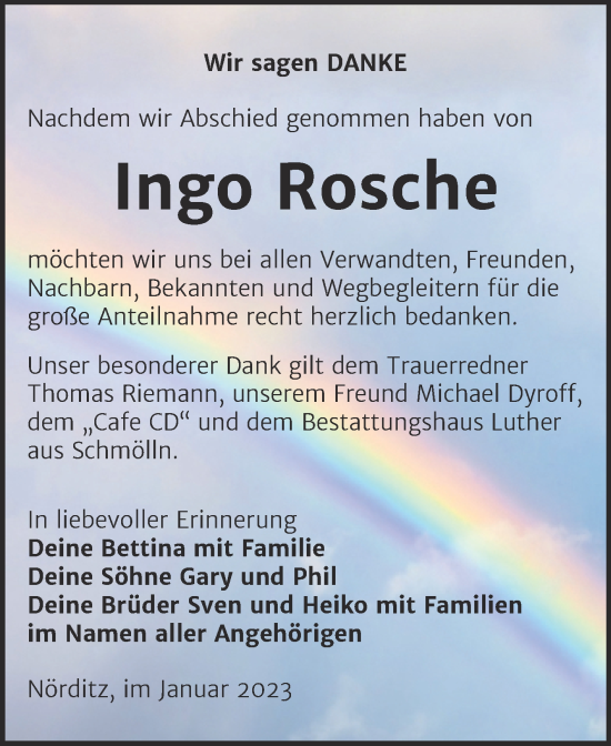 Traueranzeige von Ingo Rosche von Mitteldeutsche Zeitung Weißenfels
