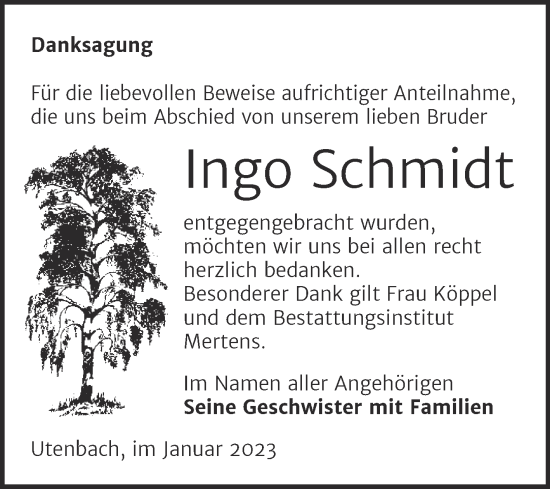 Traueranzeige von Ingo Schmidt von Wochenspiegel Naumburg/Nebra