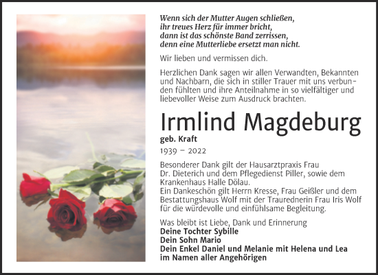 Traueranzeige von Irmlind Magdeburg von Trauerkombi Weißenfels