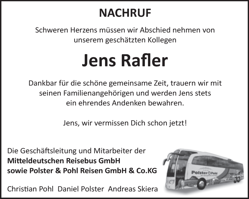  Traueranzeige für Jens Rafler vom 28.01.2023 aus Mitteldeutsche Zeitung Halle/Saalkreis