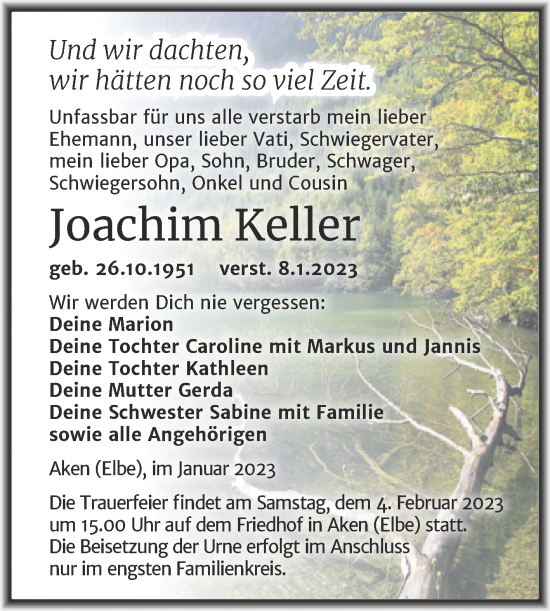 Traueranzeige von Joachim Keller von Trauerkombi Köthen