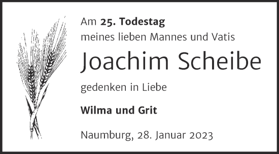 Traueranzeige von Joachim Scheibe von Naumburger Tageblatt