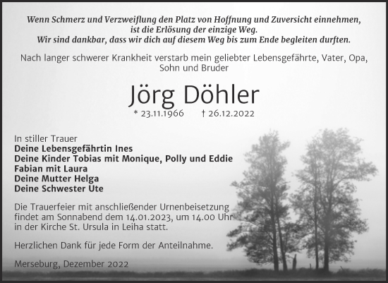Traueranzeige von Jörg Döhler von Trauerkombi Merseburg