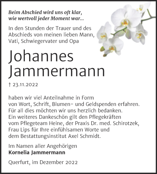 Traueranzeige von Johannes Jammermann von Trauerkombi Merseburg