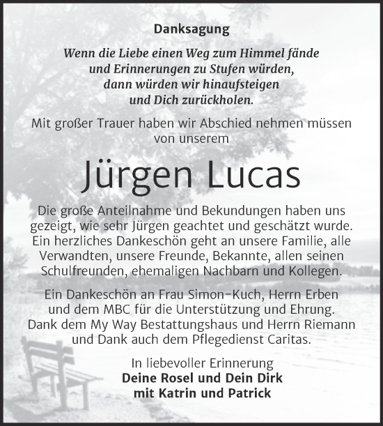 Traueranzeige von Jürgen Lucas von Trauerkombi Weißenfels