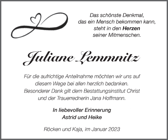Traueranzeige von Juliane Lemmnitz von Trauerkombi Weißenfels