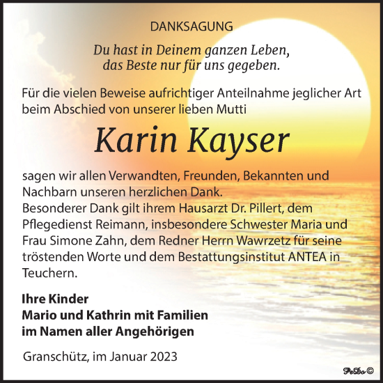 Traueranzeige von Karin Kayser von Trauerkombi Weißenfels