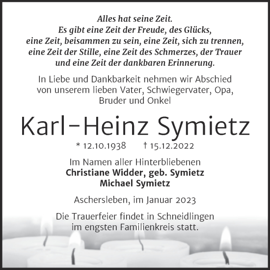 Traueranzeige von Karl-Heinz Symietz von Mitteldeutsche Zeitung Aschersleben