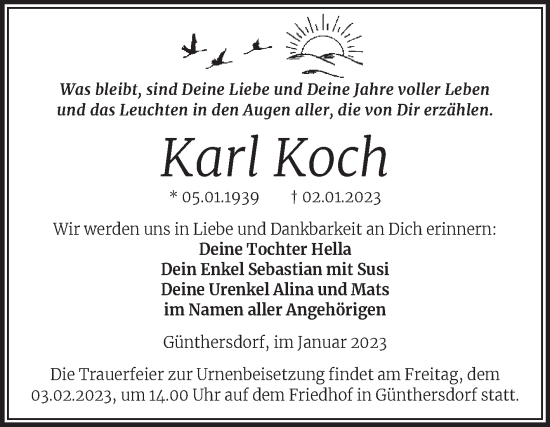 Traueranzeige von Karl Koch von Trauerkombi Merseburg