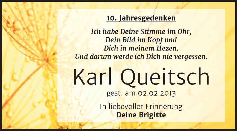  Traueranzeige für Karl Queitsch vom 28.01.2023 aus Trauerkombi Köthen