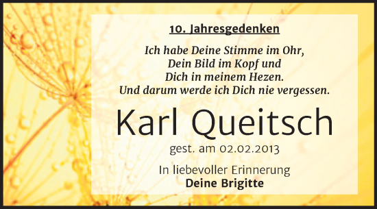 Traueranzeige von Karl Queitsch von Trauerkombi Köthen