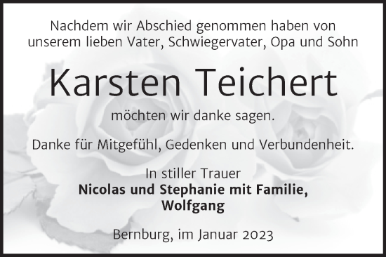 Traueranzeige von Karsten Teichert von Trauerkombi Bernburg