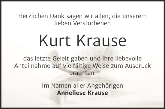 Traueranzeige von Kurt Krause von Trauerkombi Bernburg
