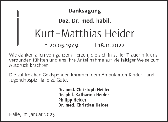 Traueranzeige von Kurt-Matthias Heider von Mitteldeutsche Zeitung Halle/Saalkreis