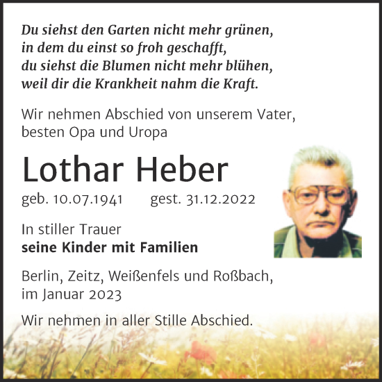Traueranzeige von Lothar Heber von Trauerkombi Zeitz