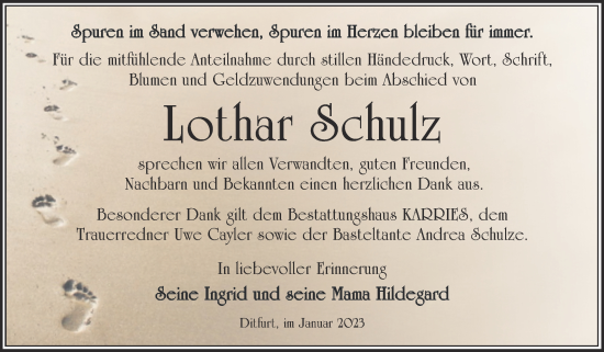 Traueranzeige von Lothar Schulz von Trauerkombi Quedlinburg