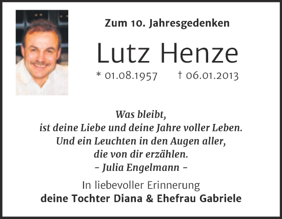 Traueranzeige von Lutz Henze von Trauerkombi Weißenfels
