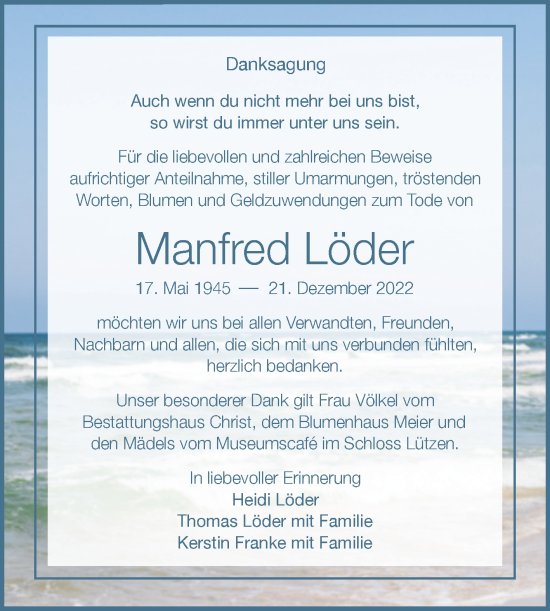 Traueranzeige von Manfred Löder von Trauerkombi Weißenfels