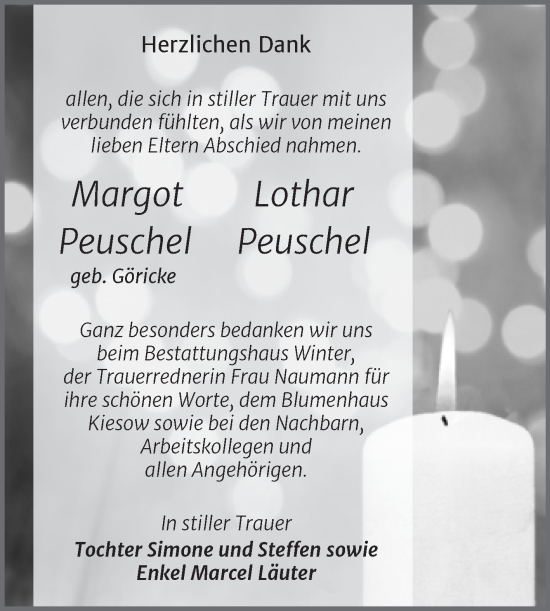 Traueranzeige von Margot und Lothar Peuschel von Trauerkombi Bitterfeld