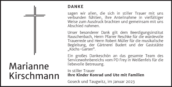 Traueranzeige von Marianne Kirschmann von Trauerkombi Weißenfels