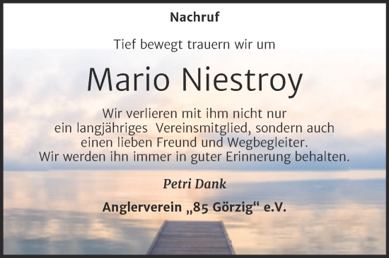 Traueranzeige von Mario Niestroy von Trauerkombi Köthen