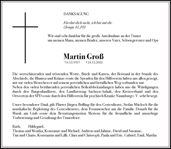 Traueranzeige von Martin Groß von Naumburger Tageblatt