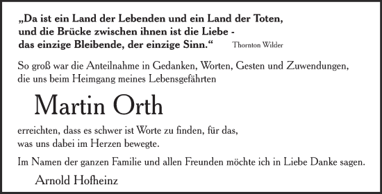 Traueranzeige von Martin Orth von Trauerkombi Quedlinburg