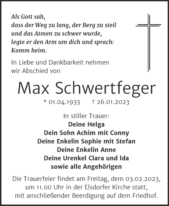 Traueranzeige von Max Schwertfeger von Trauerkombi Köthen