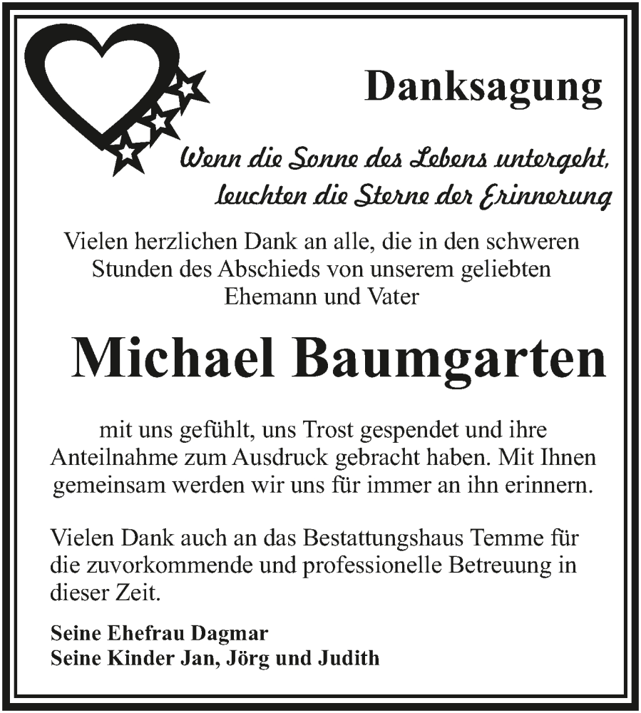  Traueranzeige für Michael Baumgarten vom 28.01.2023 aus Trauerkombi Bitterfeld