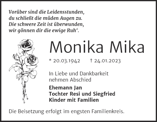 Traueranzeige von Monika Mika von Trauerkombi Bernburg