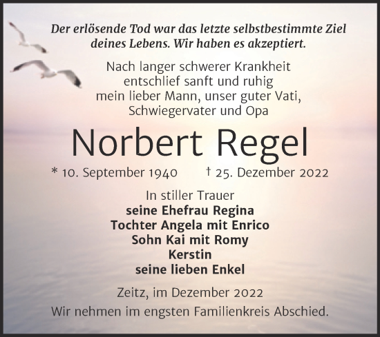 Traueranzeige von Norbert Regel von Trauerkombi Zeitz