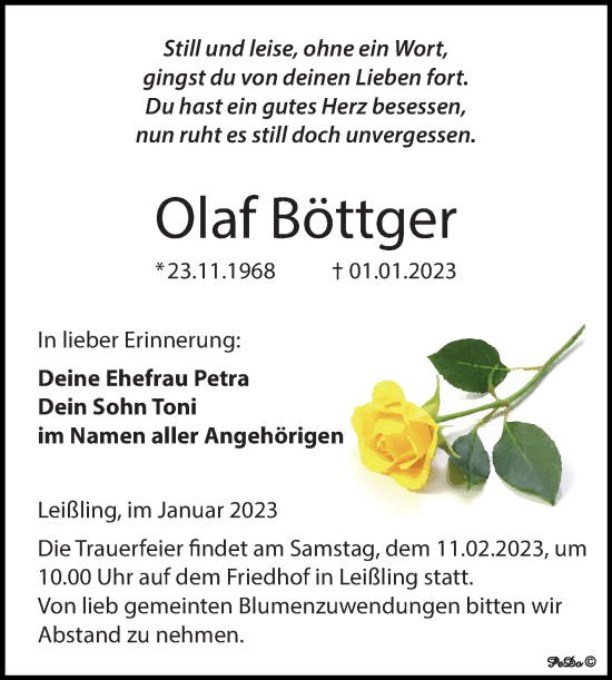 Traueranzeige von Olaf Böttger von Trauerkombi Weißenfels