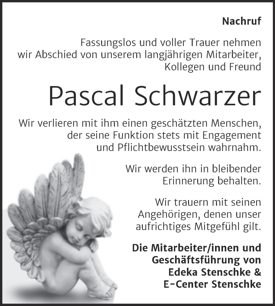  Traueranzeige für Pascal Schwarzer vom 14.01.2023 aus Super Sonntag Köthen