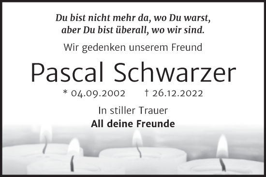 Traueranzeige von Pascal Schwarzer von Trauerkombi Köthen
