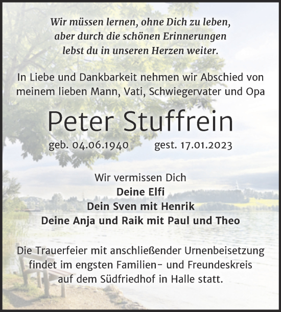 Traueranzeige von Peter Stuffrein von Mitteldeutsche Zeitung Halle/Saalkreis
