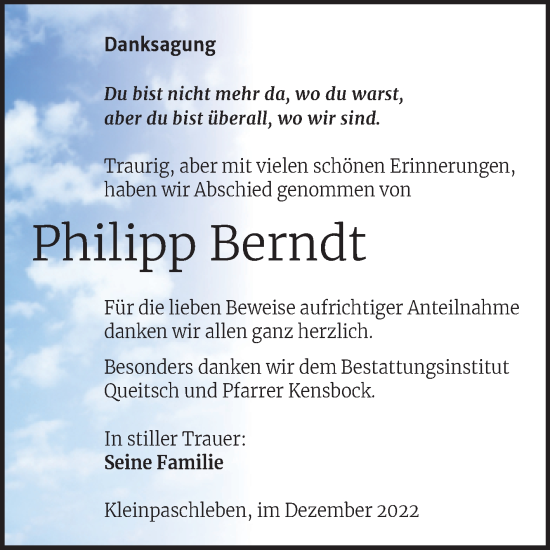 Traueranzeige von Philipp Berndt von Trauerkombi Köthen