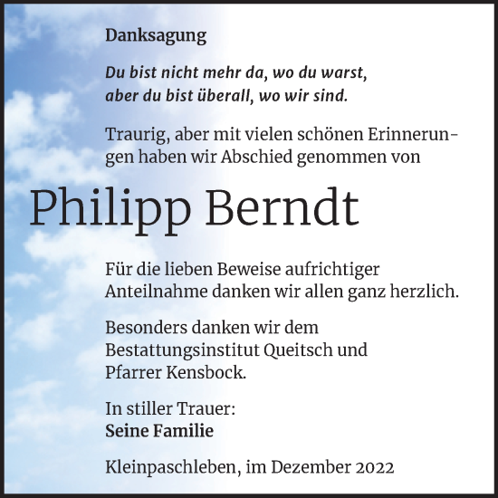 Traueranzeige von Philipp Berndt von Trauerkombi Bernburg